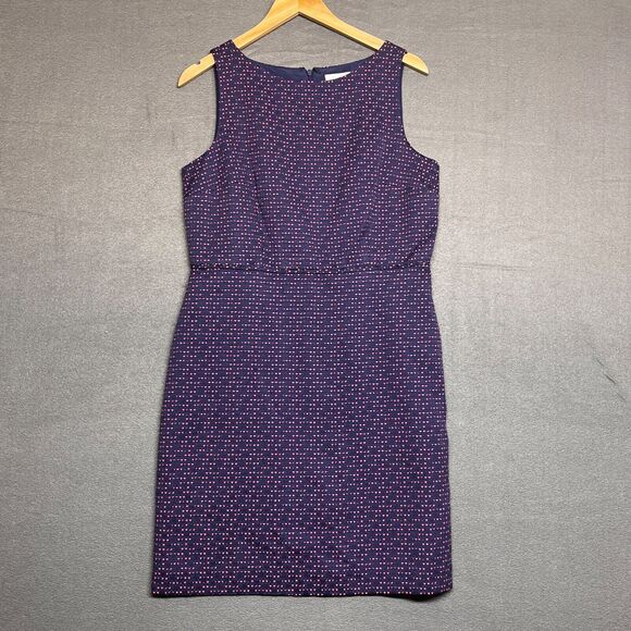 LOFT Women's Woven Textured Sleeveless Sheath Navy/Pink Size 8 Dress - Picture 1 of 8